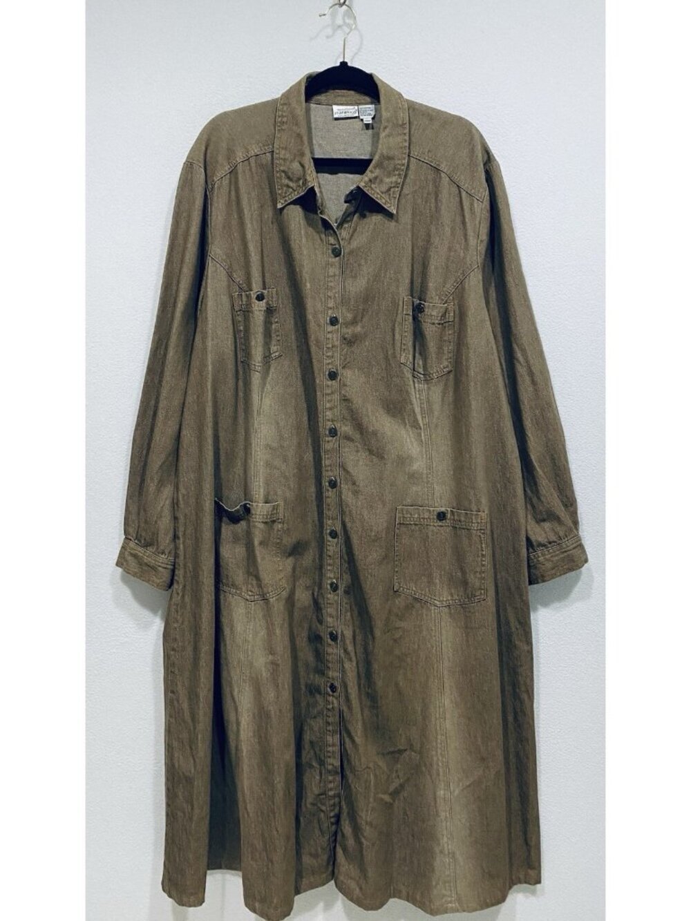 Newport News Jeanology Dress Womens 28W Brown Denim Button Up Western Distressed